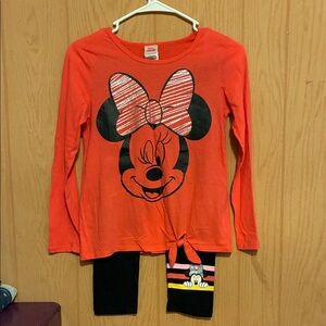 Disney Orange Minnie Mouse Top and Black Leggings Set